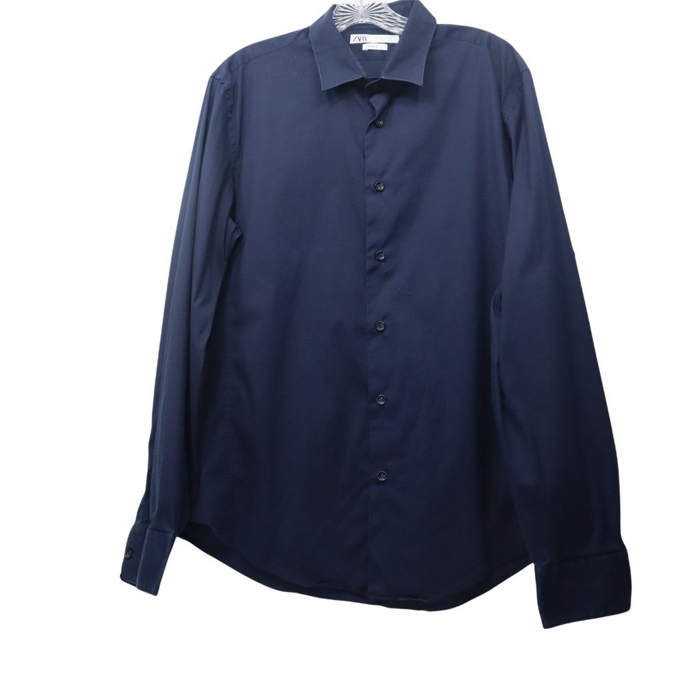 Zara Men's Superslim Fit Dark Navy Shirt Man, XXL 46"